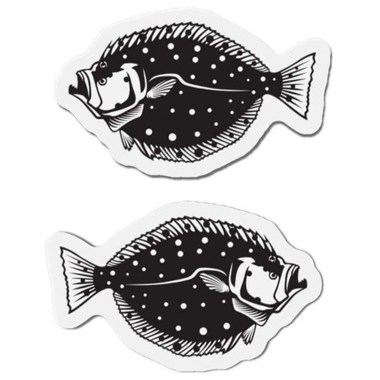 Summer Flounder shaped magnets for fun kitchen décor, featuring left and right-facing designs.