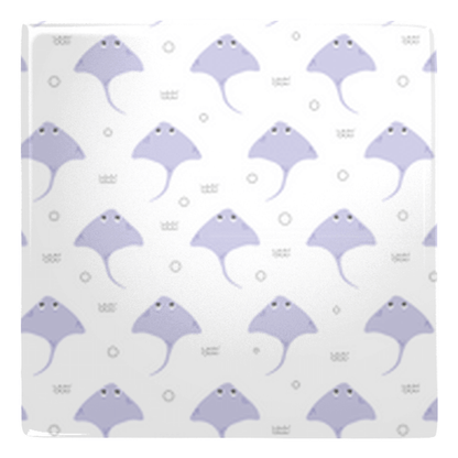 Purple Stingray metal magnets with fish décor pattern on white background.