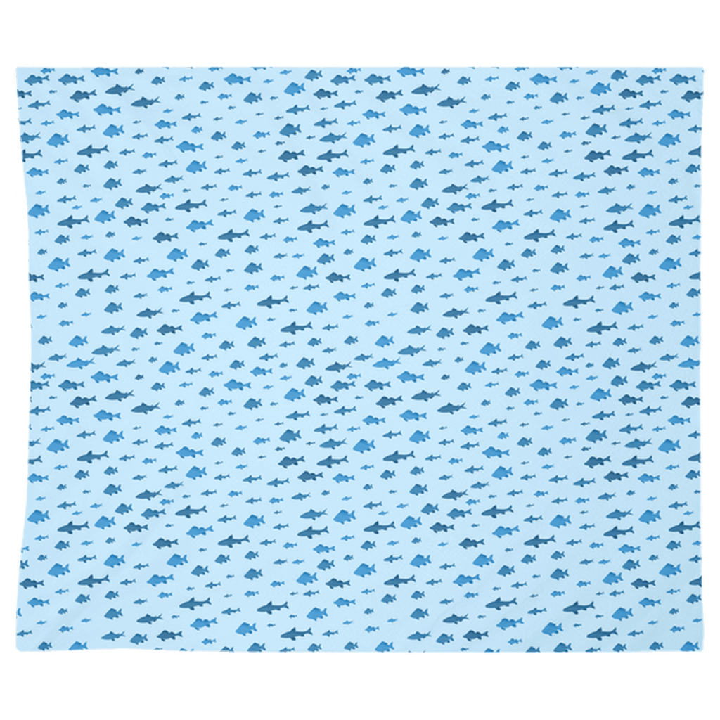 Blue fish and shark pattern wall tapestry for stylish home decor