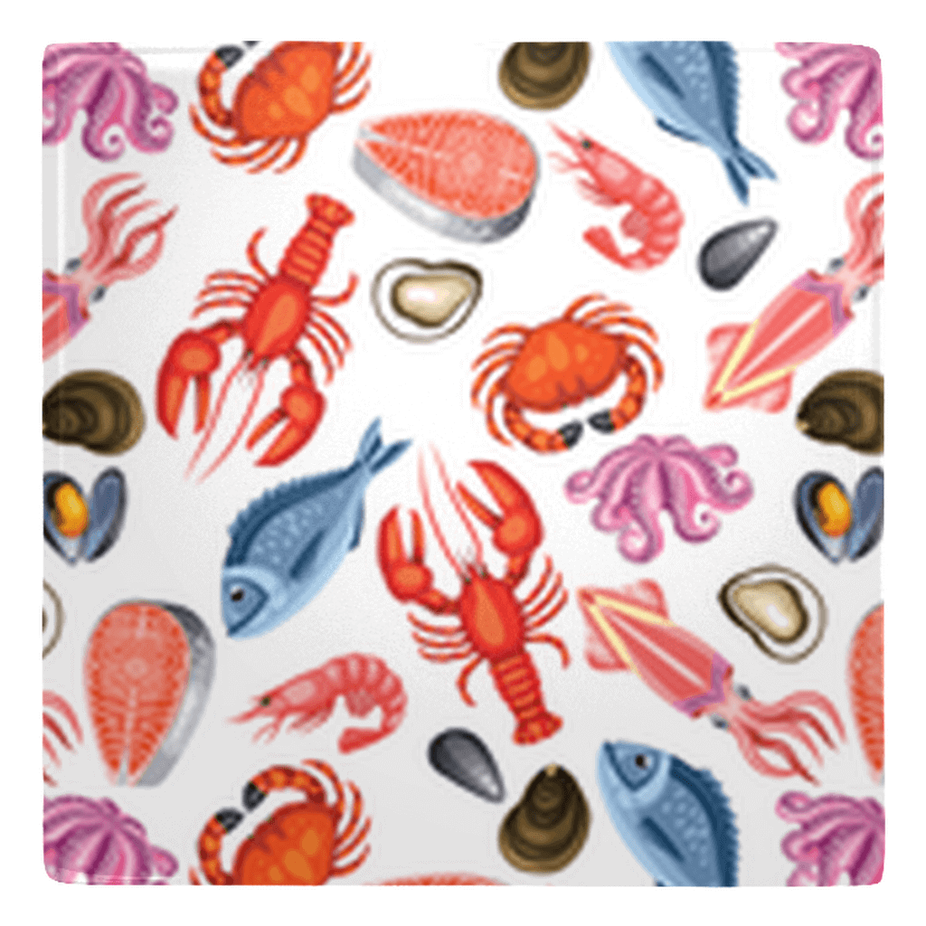 Colorful seafood pattern featuring fish décor for fun kitchen magnets collection.