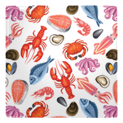 Colorful seafood pattern featuring fish décor for fun kitchen magnets collection.