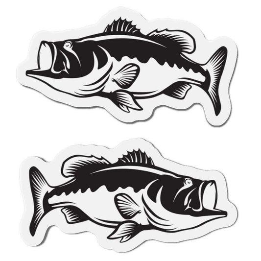 Largemouth Bass fish shaped magnets for fun kitchen or refrigerator décor with two designs, left and right facing.