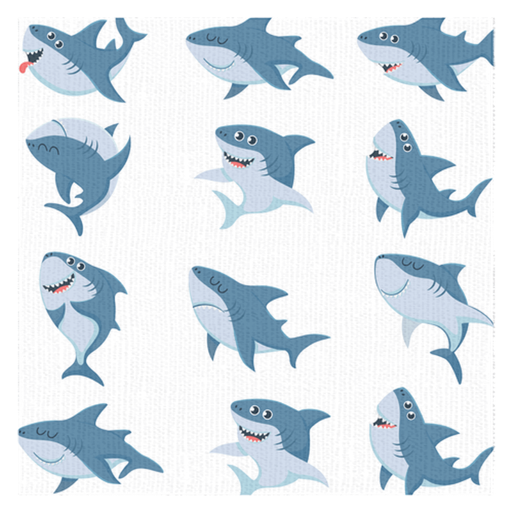 Cute Sharks tablecloth with fun and playful shark illustrations.