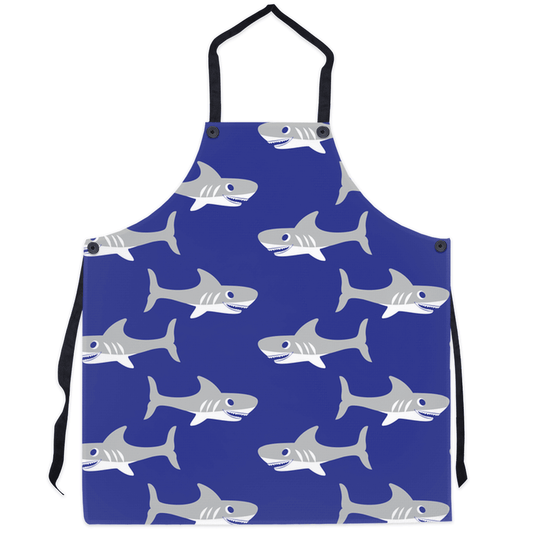 Cute shark apron with playful ocean theme, perfect for shark lovers to brighten up cooking adventures in the kitchen.