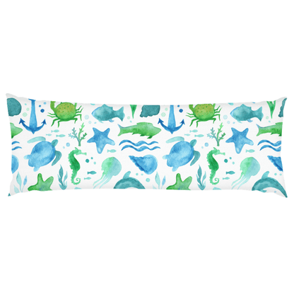 Watercolor Underwater Design Body Pillow, front - madfishlab.com