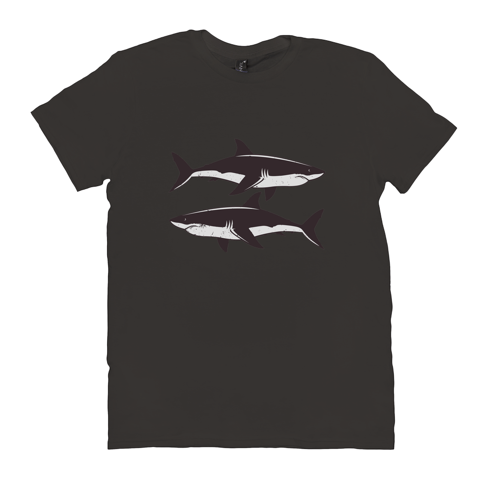 Great White Shark T-Shirt with black and white shark design, perfect for fish, fishing, and angling enthusiasts. Made from 100% cotton for comfort.