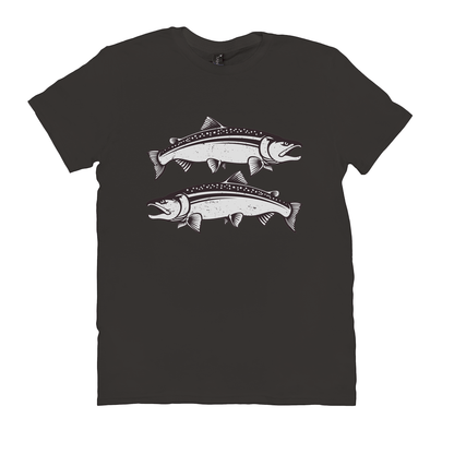 Black Coho Salmon T-Shirt with elegant fish design for fishing enthusiasts, 100% cotton and perfect for angling trips or casual wear