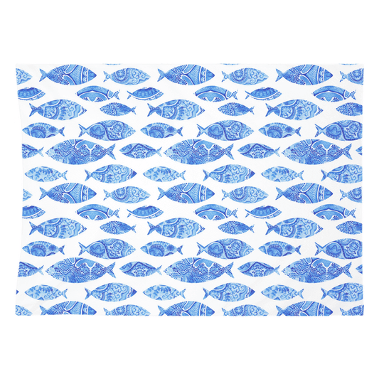 Navy blue fish pattern wall tapestry for stylish home decor