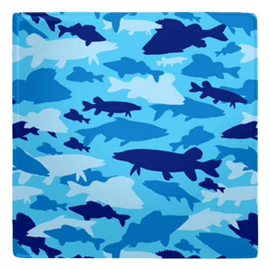 Blue fish camo pattern metal magnet for fun kitchen décor.