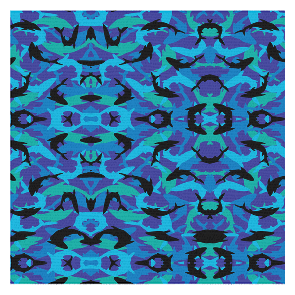 Shark Pattern Tablecloth with vibrant blue and purple aquatic design, perfect for adding a touch of ocean-themed flair to your table.