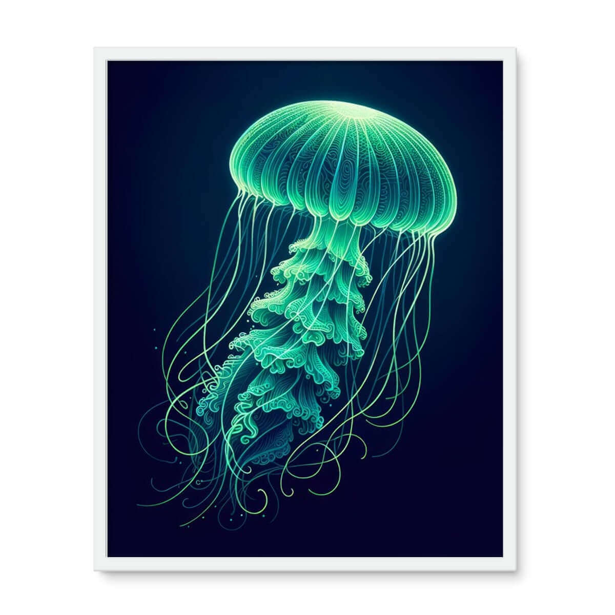 Glowing Green Jellyfish | Framed Wall Art Tile