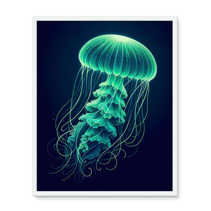 Glowing Green Jellyfish | Framed Wall Art Tile