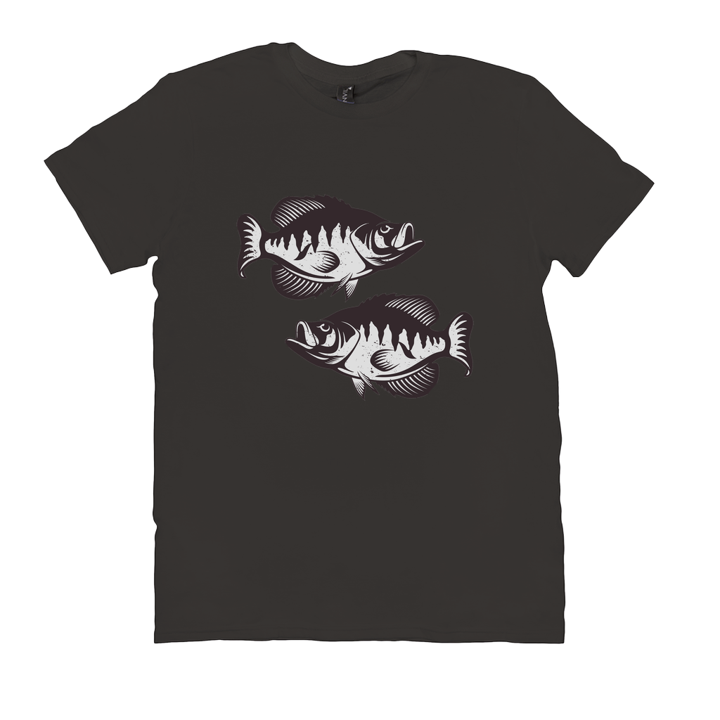 Crappie T-Shirt with detailed black and white sport fish design, ideal for fishing enthusiasts, available in 100% cotton.