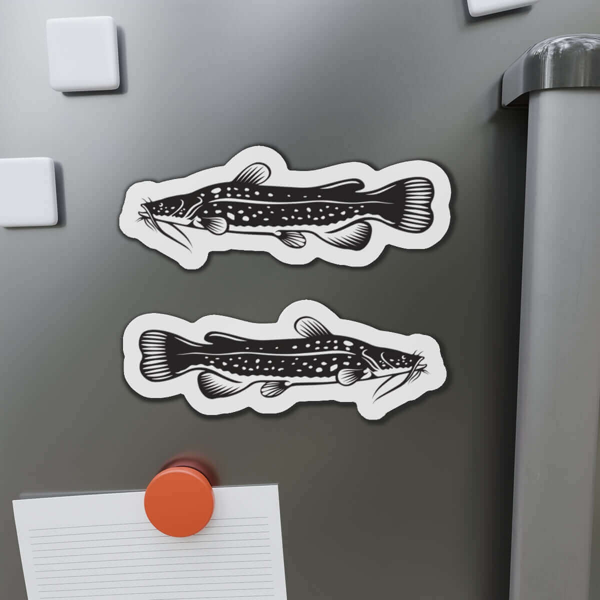 Flathead Catfish Shaped Magnets on Fridge - Fun Fish Décor