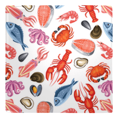 Colorful seafood metal magnets with lobster, fish, and octopus designs for fun kitchen décor.