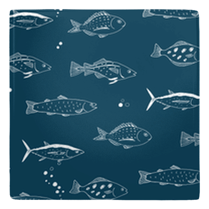 Ocean-themed fish décor with sealife sketch pattern on metal magnet in a stylish navy background. Perfect for fish enthusiasts.