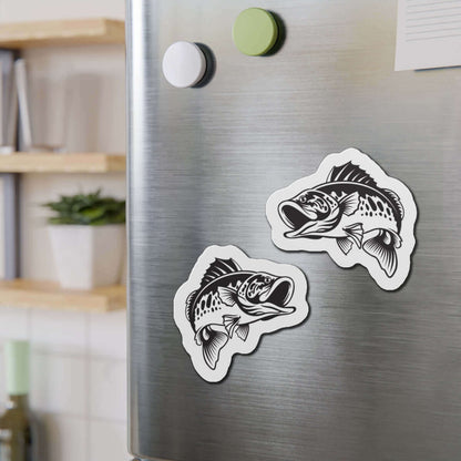 Smallmouth Bass fish fridge magnets on a stainless steel refrigerator, showcasing nature-inspired fish décor.