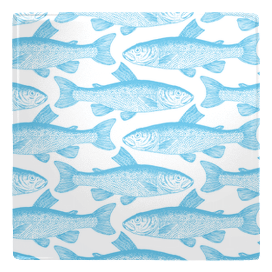 Blue fish patterned metal magnets, perfect for fun kitchen décor and organizing your space.