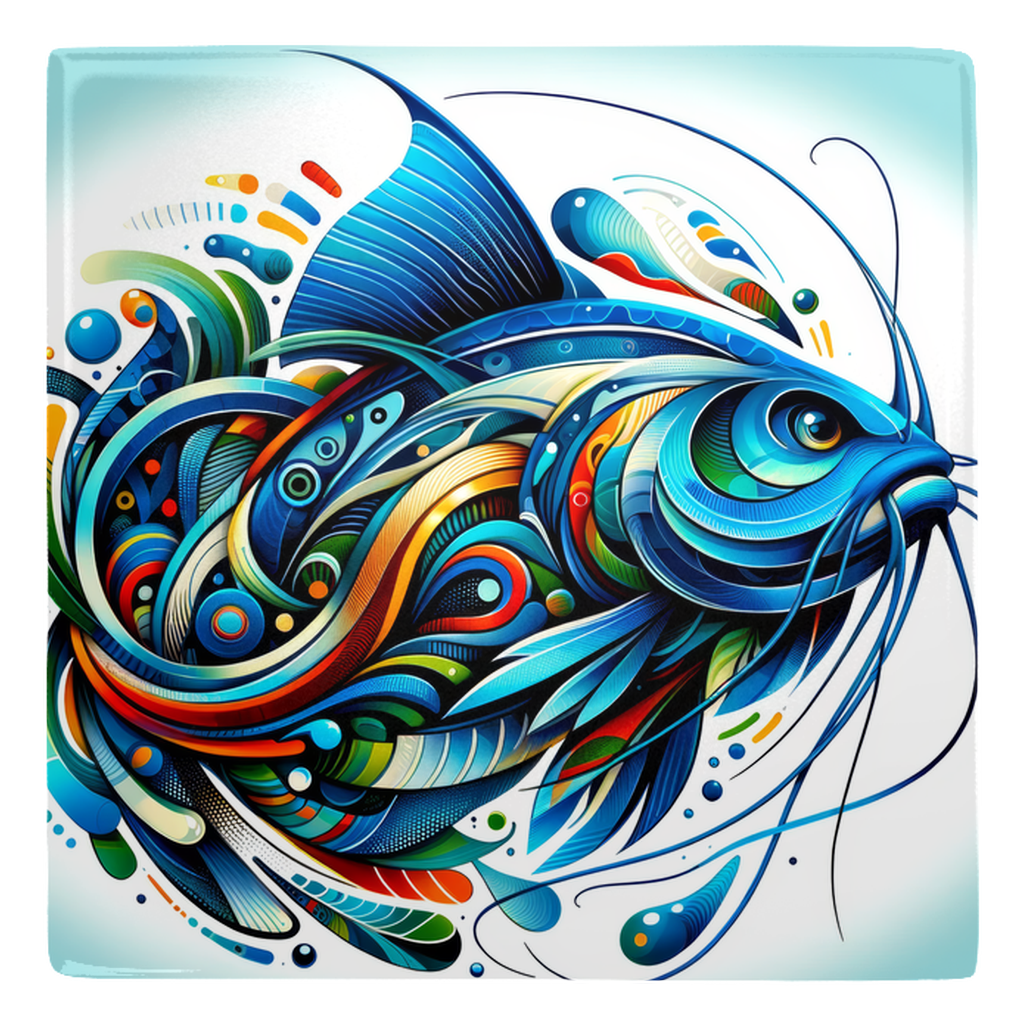 Abstract catfish art with vibrant colors in a metal magnet design.