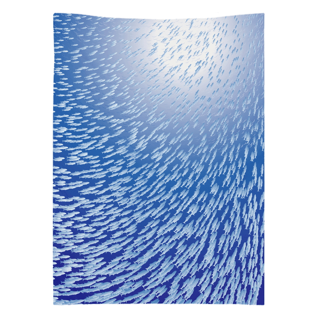 Shoal of Fish wall tapestry with swirling aquatic design, perfect for fish decor and wall art lovers.