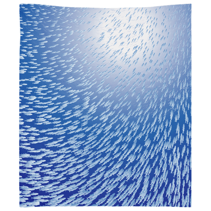 Stunning shoal of fish wall tapestry adding aquatic flair to your home decor with vibrant blue and white fish design.