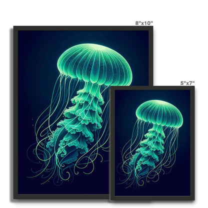 Glowing Green Jellyfish | Framed Wall Art Tile