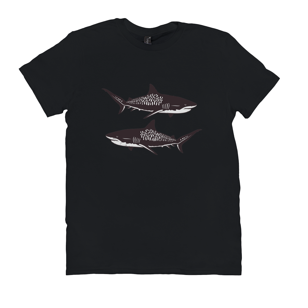 Black Tiger Shark T-Shirt with Bold Shark Design for Fishing and Angling Enthusiasts, 100% Cotton