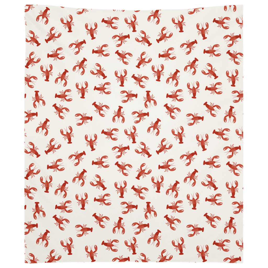 Crayfish Crawfish wall tapestry featuring vibrant red crustaceans on a white background, perfect for fish wall decor.