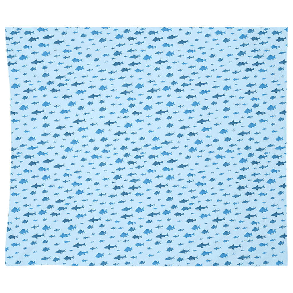 Blue fish and shark pattern wall tapestry, perfect for fish wall art decor.