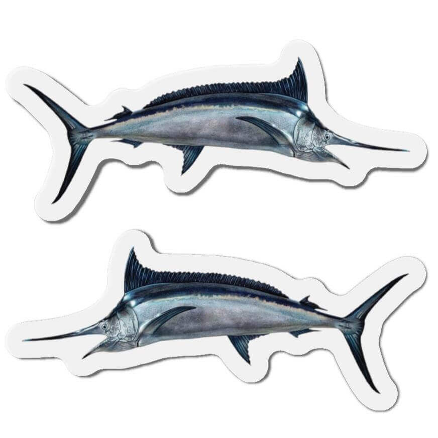 Black Marlin fish-shaped magnets for fun kitchen décor, featuring left and right-facing designs.