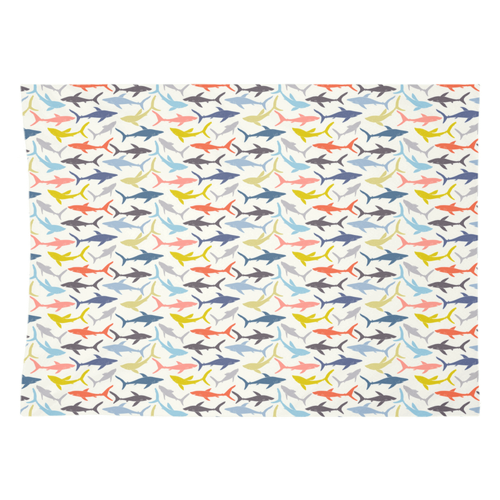 Colorful sharks wall tapestry with vibrant fish décor design and lightweight material for easy hanging in any room.