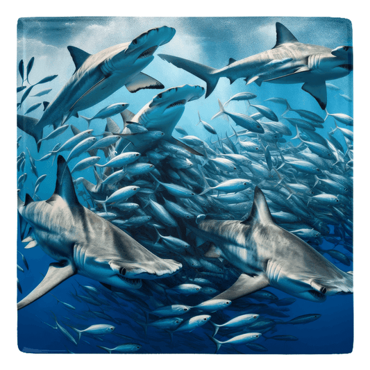 Sharks feeding frenzy showcased on fun fridge magnets, perfect for fish décor enthusiasts.