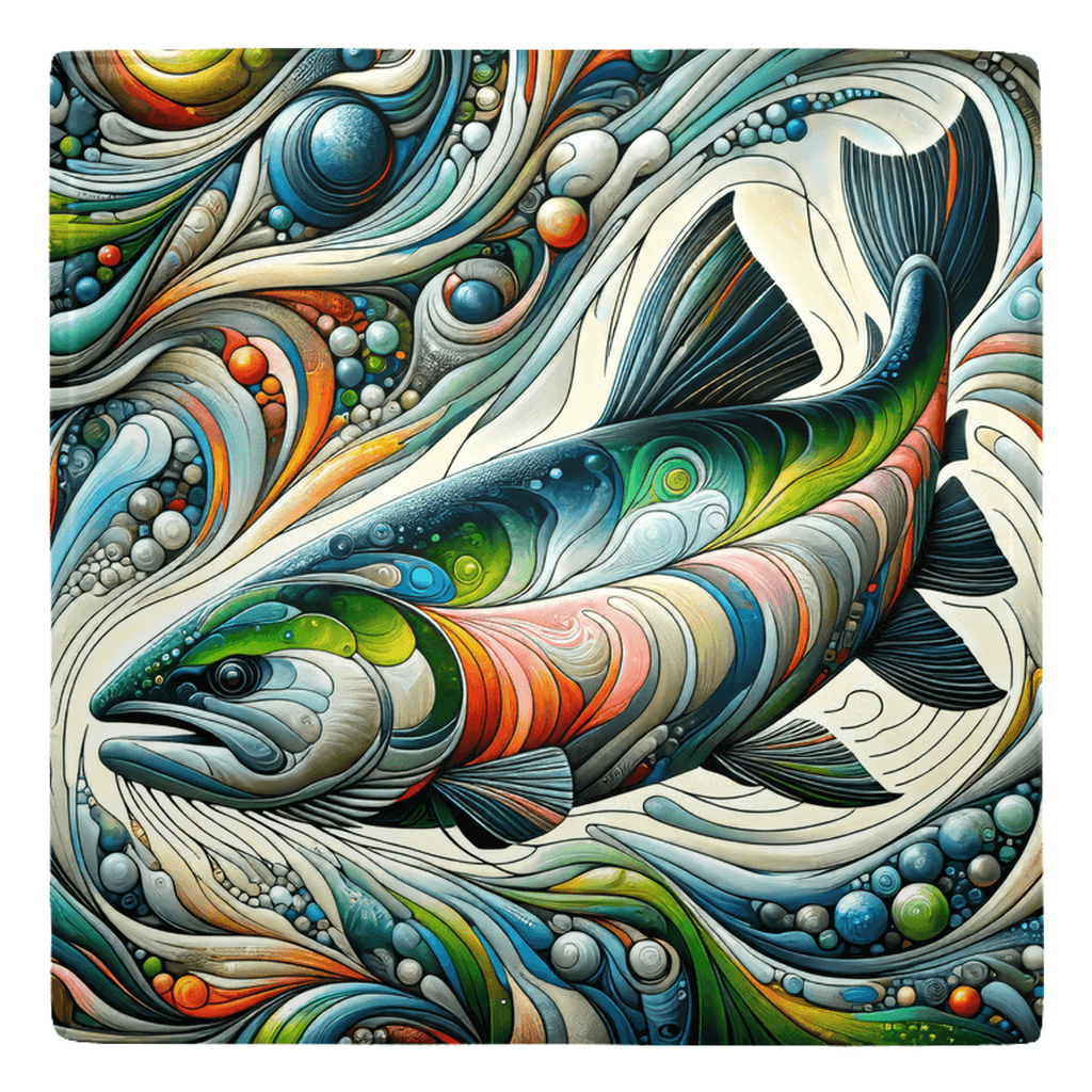 Colorful trout abstract metal magnet with artistic fish décor design, perfect for adding flair to any fridge or kitchen space.