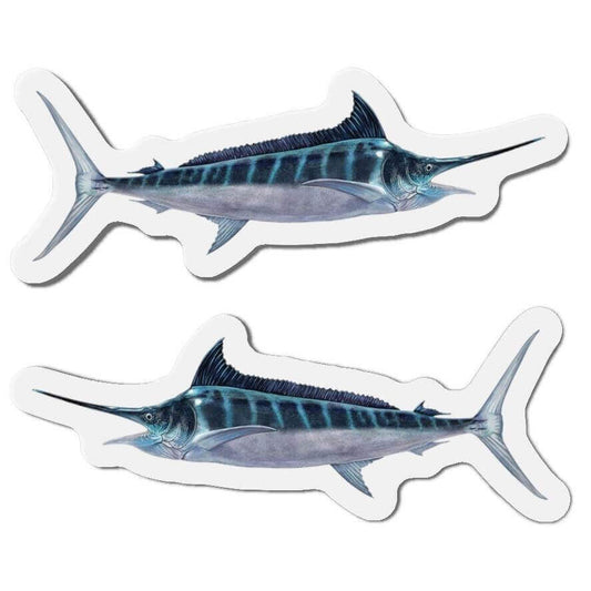 Striped Marlin fish shaped magnets for fun kitchen décor, left and right facing designs.