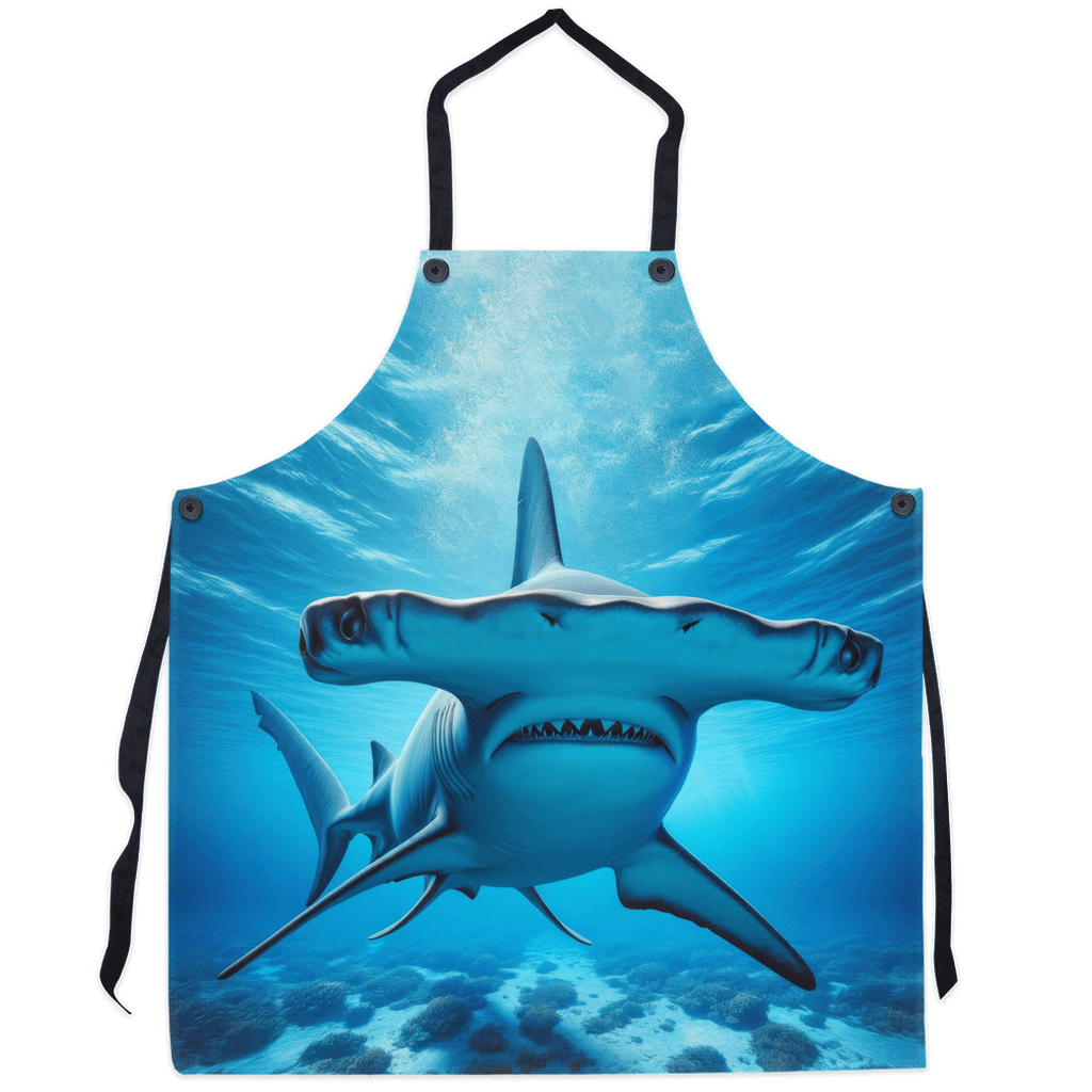 Unleash ocean vibes with a realistic Hammerhead Shark apron design. Perfect kitchen apron for marine life enthusiasts.