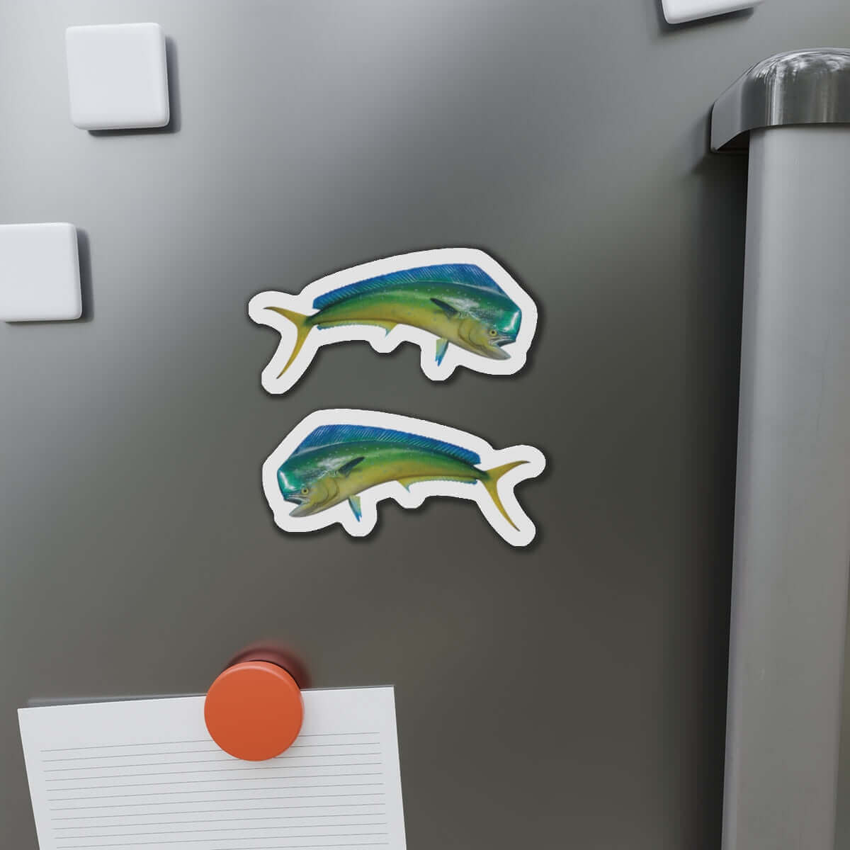 Mahi-Mahi Fish Shaped Magnets on Fridge for Fun Kitchen Décor