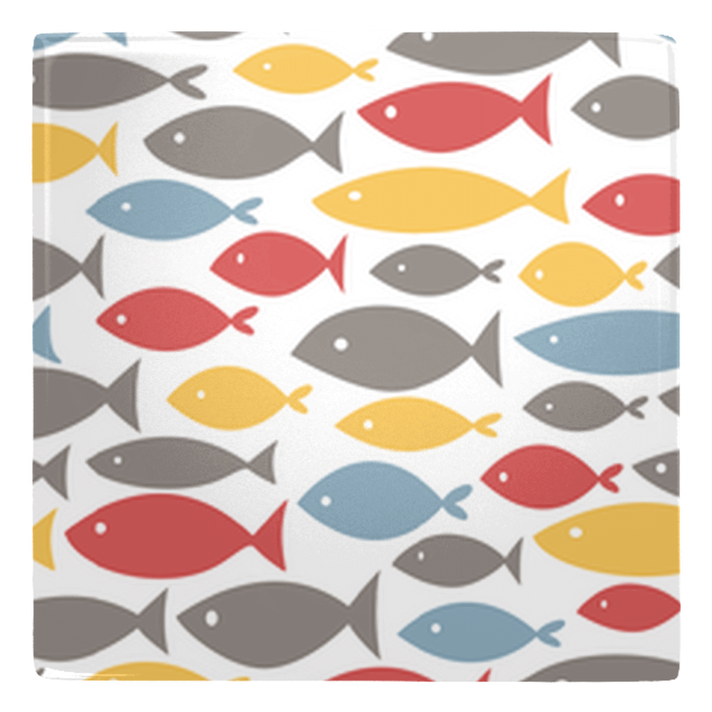 Colorful fish decor pattern on a metal magnet, perfect for fun kitchen vibes.