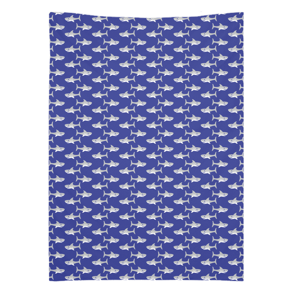 Cute shark pattern wall tapestry with fish décor design on blue background