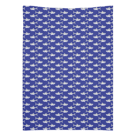 Cute shark pattern wall tapestry with fish décor design on blue background