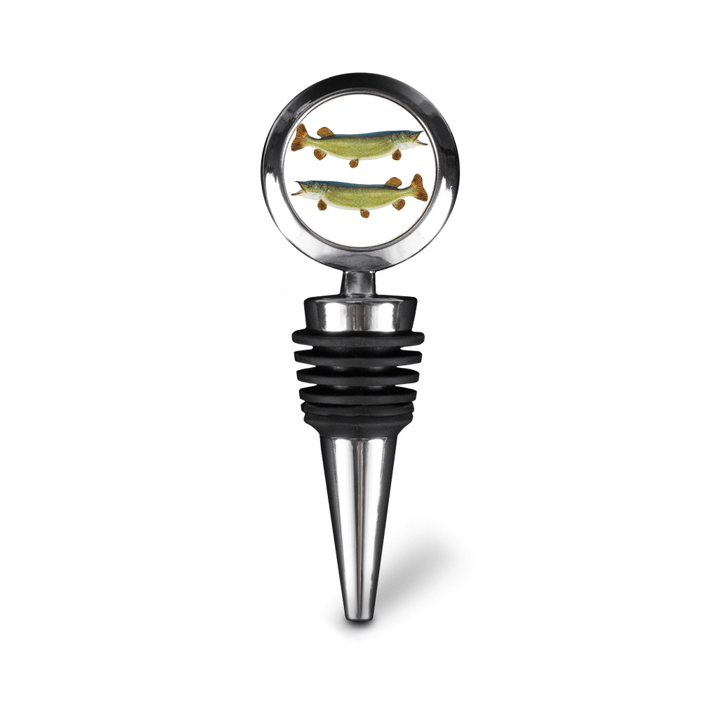 Northern Pike bottle stopper, elegant zinc alloy with fish design, perfect for kitchen or events