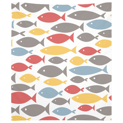 Colorful fish wall tapestry featuring vibrant, playful fish design perfect for fish-themed wall art lovers.