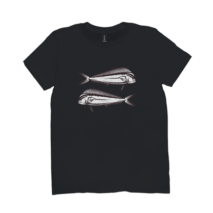 Black Mahi-Mahi T-shirt with artistic fish design for fishing and angling enthusiasts