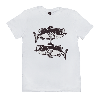 Largemouth Bass T-Shirt with Black and White Fish Design for Fishing Enthusiasts