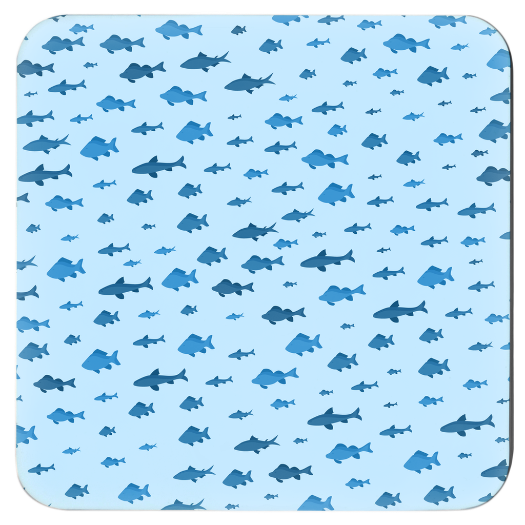 Fish and Shark | Coasters | Set of 6 | Light Blue