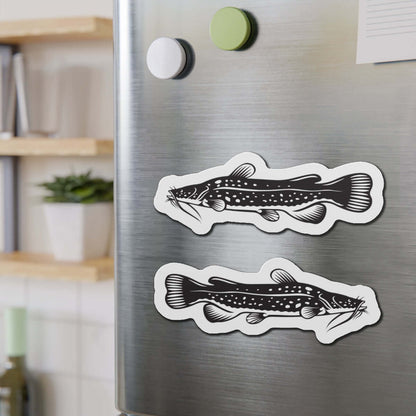 Flathead Catfish magnets on a refrigerator, perfect for fish décor and fun fridge magnets.