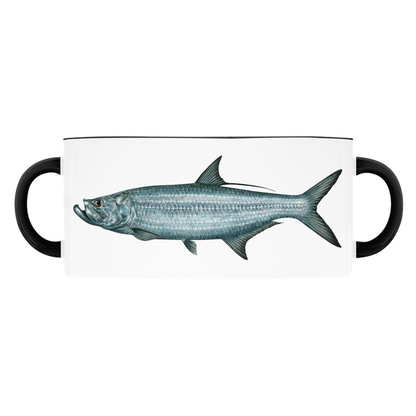 Double-handled mug featuring a realistic fish illustration on a white background