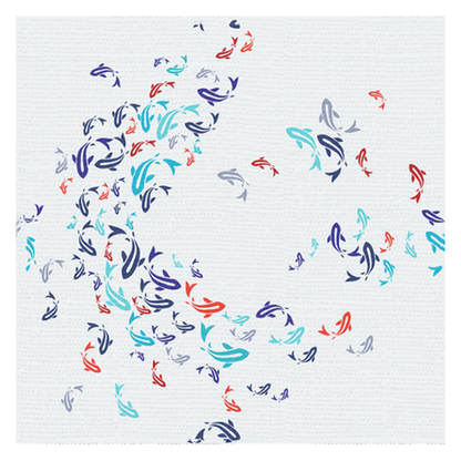 Colorful Carp and Koi Fish tablecloth design featuring vibrant aquatic fish swimming in a circular pattern on a white background