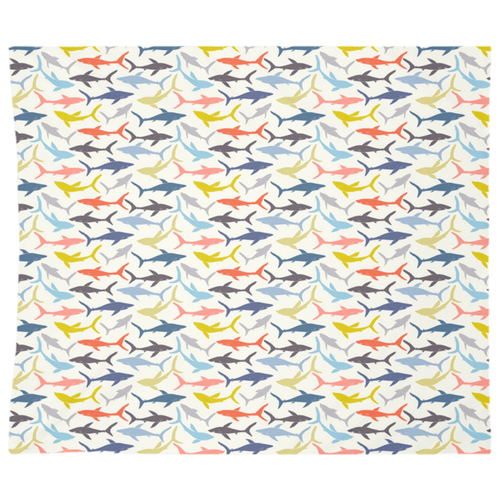 Colorful sharks wall tapestry with vibrant fish décor design, perfect for adding style to any room.