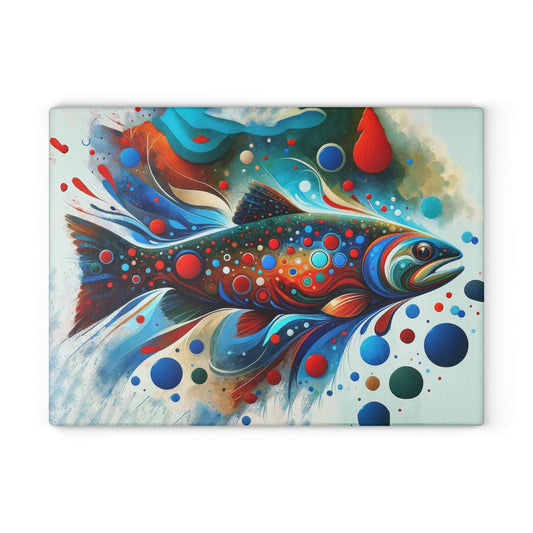 Vibrant Brown Trout Psychedelic Abstract Glass Cutting Board for kitchen decor