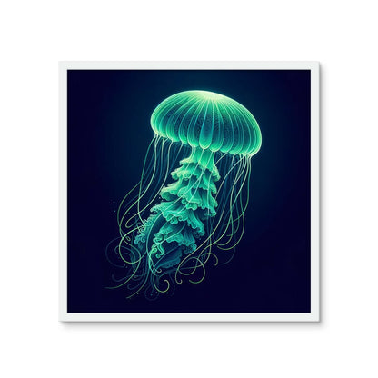 Glowing Green Jellyfish | Framed Wall Art Tile